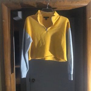 Mustard crew neck crop top sweater with 1/4 zipper. Size M